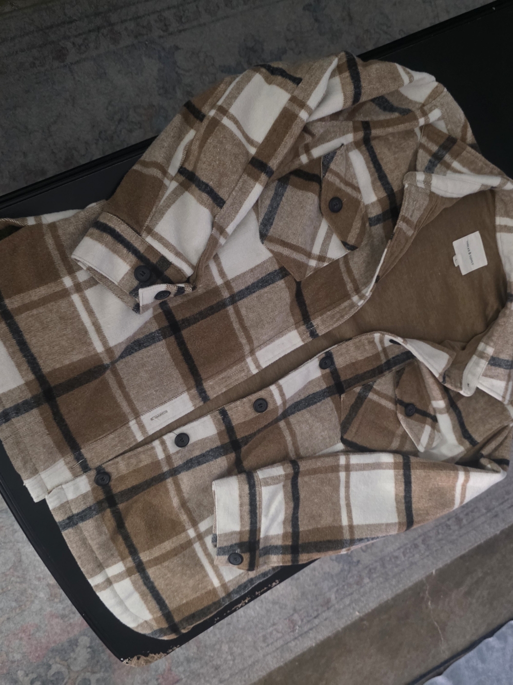 Thread & Supply Men's Plaid Button-Up Jacket Shirt - Brown & White, L